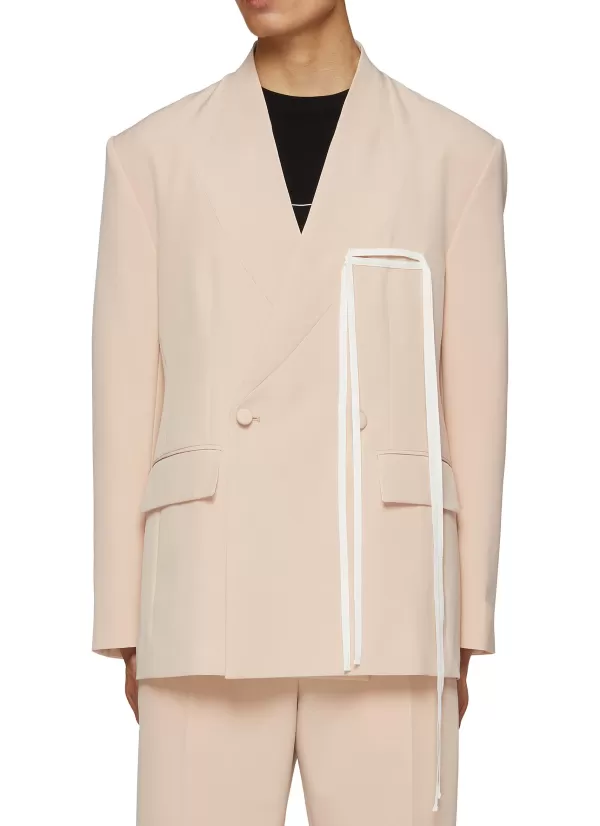 Suits>RE: BY MAISON SANS TITRE Chest Ribbon Double Breasted Blazer