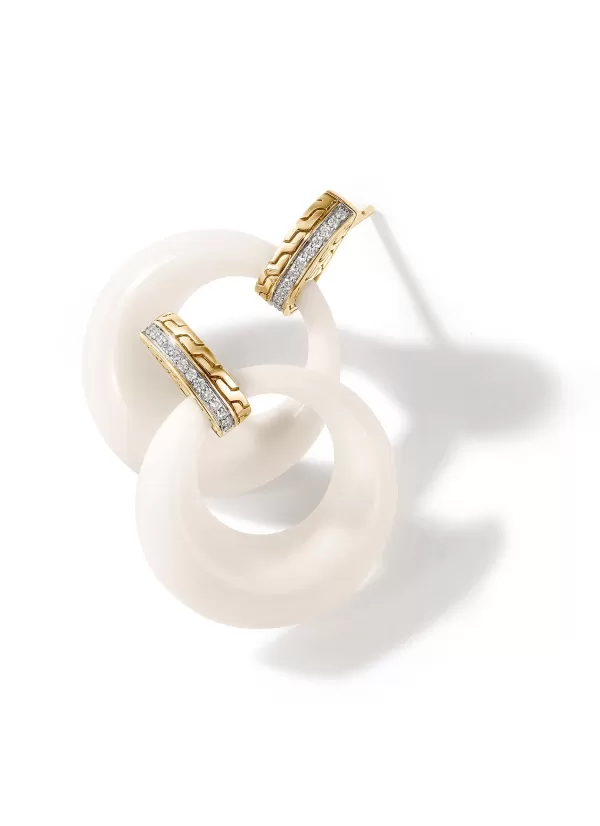 Fine Jewellery>JOHN HARDY Classic Chain 18K Gold Diamond Tagua Drop Earrings