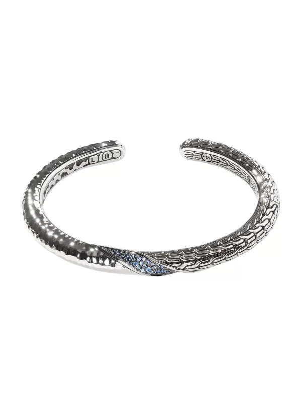 Fine Jewellery>JOHN HARDY Classic Chain Blue Sapphire Twisted Hammered Sterling Silver Kick Cuff — Size M