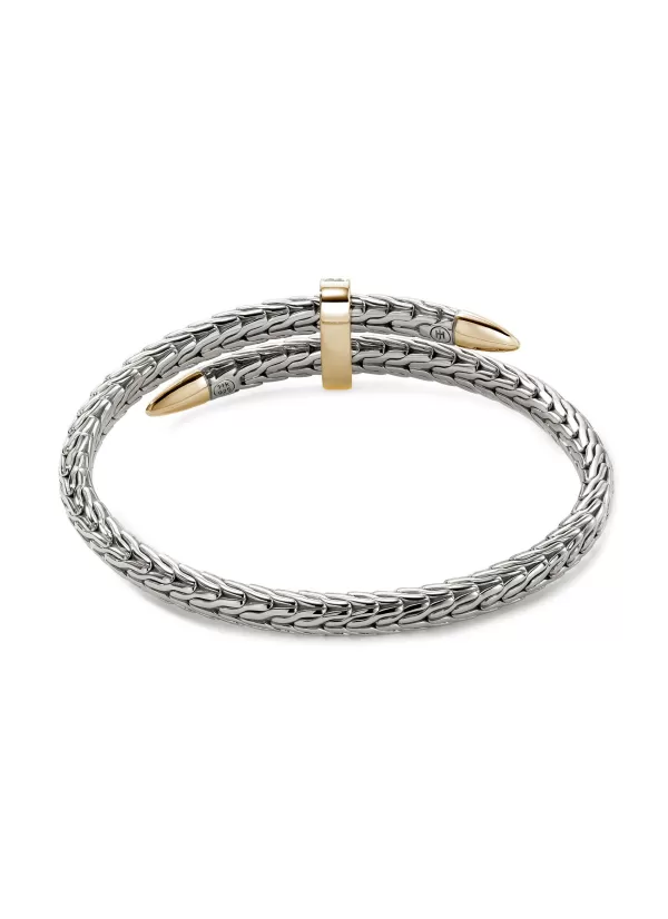 Fine Jewellery>JOHN HARDY Classic Chain Diamond 14K Gold Sterling Silver Bypass Flex Cuff — Size S-M