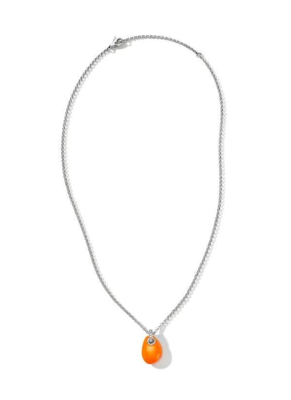 Fine Jewellery>JOHN HARDY Classic Chain Diamond Neon Orange Pebble Pendant Sterling Silver Necklace — Size 16-18