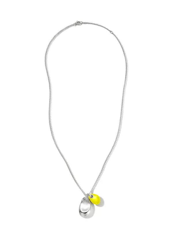 Fine Jewellery>JOHN HARDY Classic Chain Diamond Neon Yellow Double Pebble Pendant Sterling Silver Necklace — Size 22-24