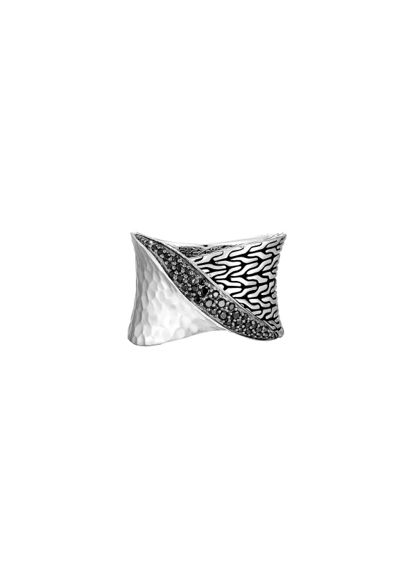 Fine Jewellery>JOHN HARDY Classic Chain Hammered Sterling Silver Black Sapphire Spinel Twisted Ring — Size 7