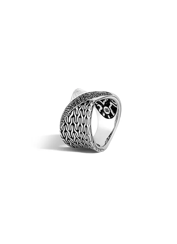 Fine Jewellery>JOHN HARDY Classic Chain Hammered Sterling Silver Black Sapphire Spinel Twisted Ring — Size 7