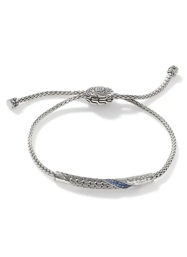 Fine Jewellery>JOHN HARDY Classic Chain Hammered Sterling Silver Blue Sapphire Twisted Bracelet — Size M-L