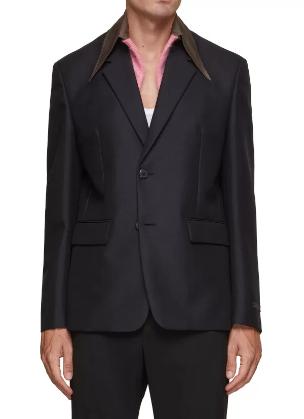 Suits>PRADA Collar Detail Single Breasted Notch Lapel Blazer