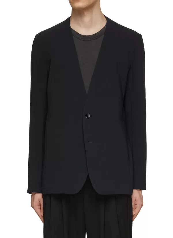 Suits>ATTACHMENT Collarless Single Breasted Blazer