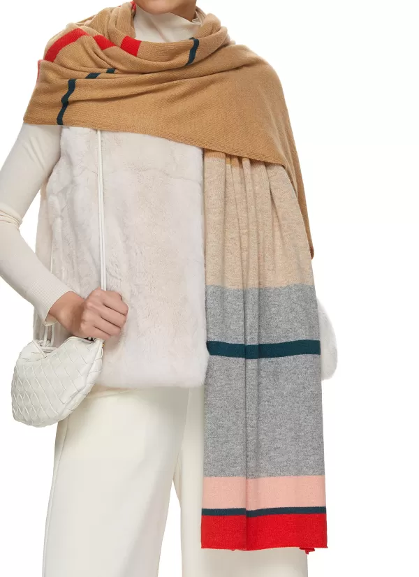 Scarves & Wraps>JOHNSTONS OF ELGIN Colour Block Stripe Cashmere Stole