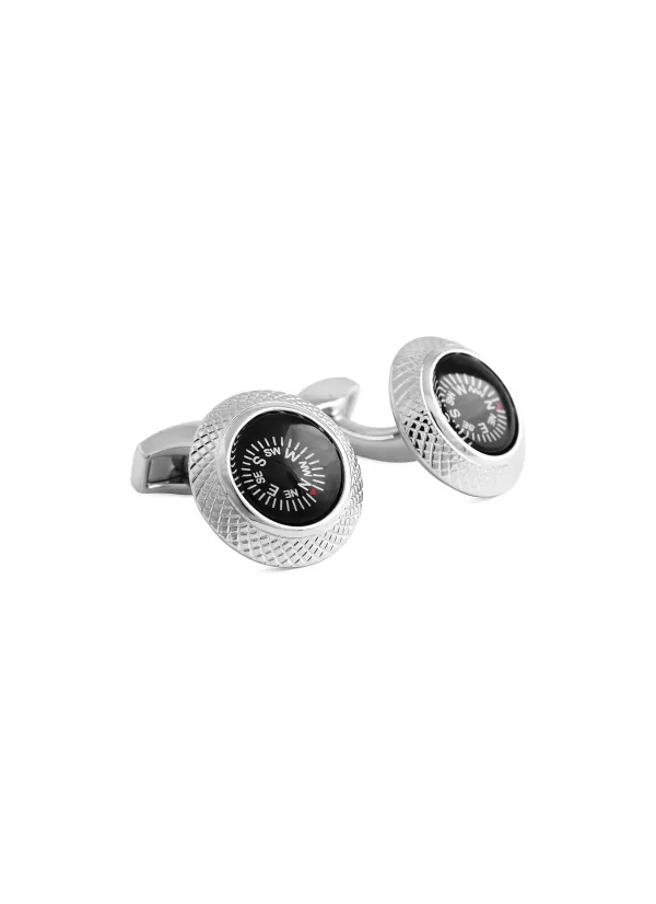 Cufflinks>TATEOSSIAN Compass Motif Rhodium-Plated Cufflinks