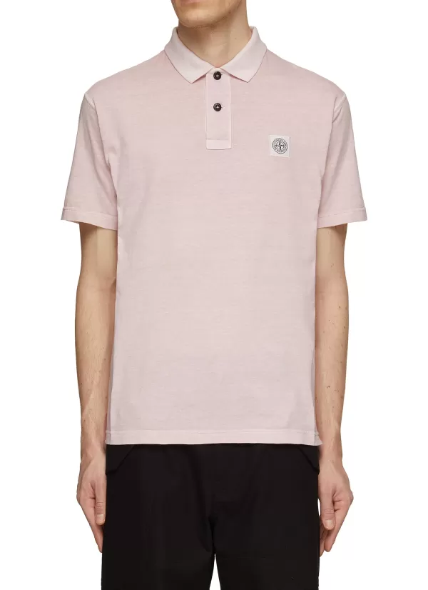 Polos>STONE ISLAND Compass Patch Dyed Fissato Polo Shirt