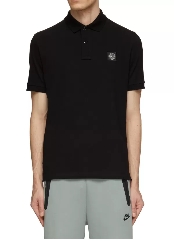 Polos>STONE ISLAND Compass Patch Dyed Fissato Polo Shirt