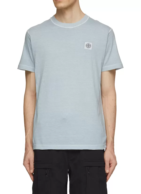 T-Shirts>STONE ISLAND Compass Patch Logo Dyed Fissato Crewneck T-Shirt