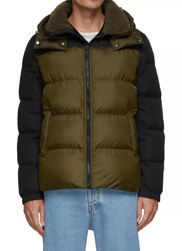 Jackets>YVES SALOMON Contrast Sleeve Hooded Puffer Jacket