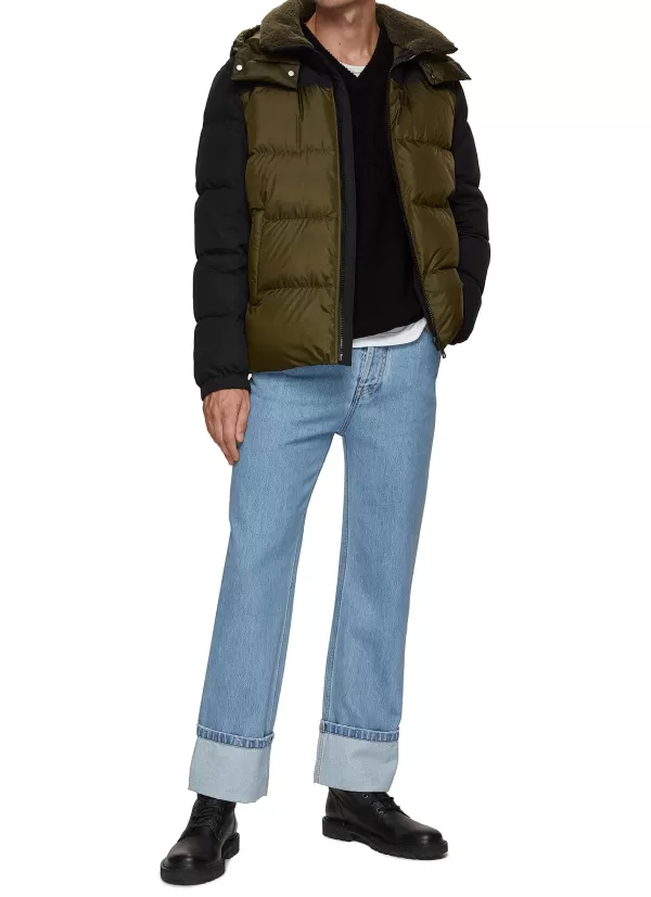 Jackets>YVES SALOMON Contrast Sleeve Hooded Puffer Jacket