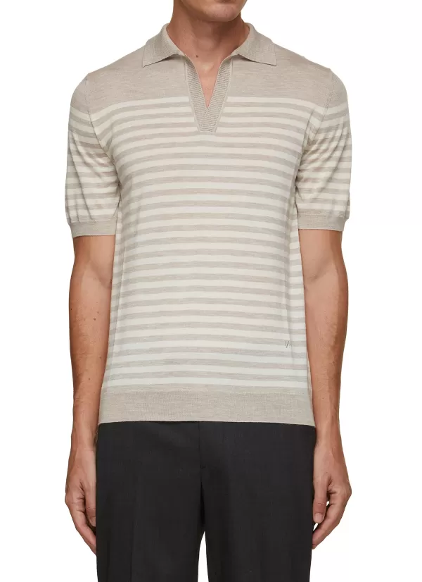 Polos>ISAIA Contrast Stripe Knit Polo