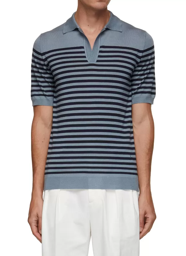 Polos>ISAIA Contrast Stripe Knit Polo