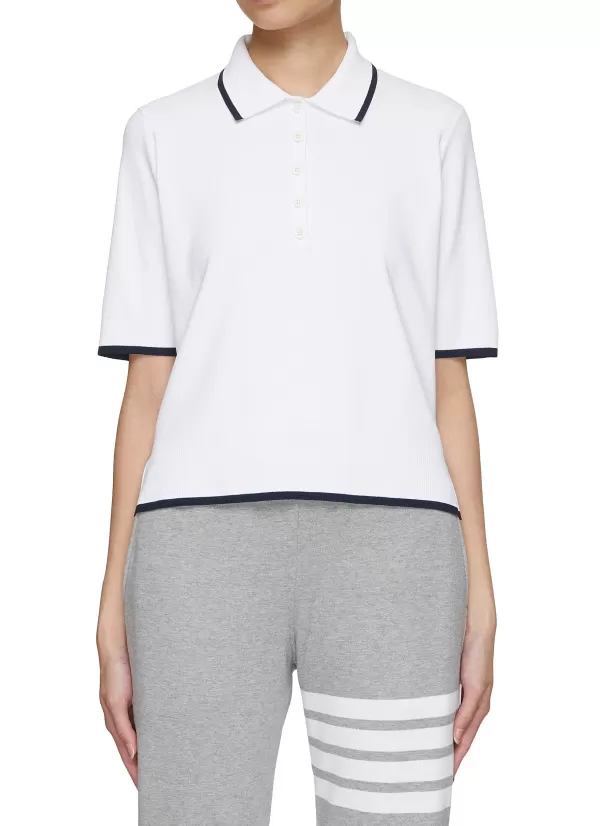 Tops>THOM BROWNE Contrast Trim Boxy Polo Shirt