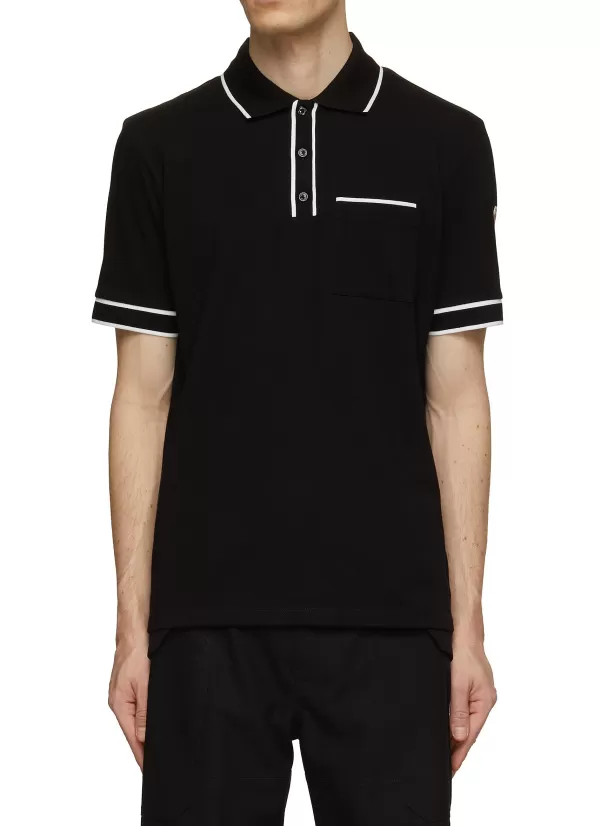 Polos>MONCLER Contrasting Collar And Sleeve Hem Chest Pocket Polo T-Shirt