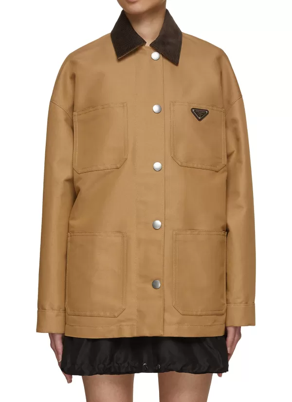 Coats>PRADA Corduroy Collar Qulited Coat