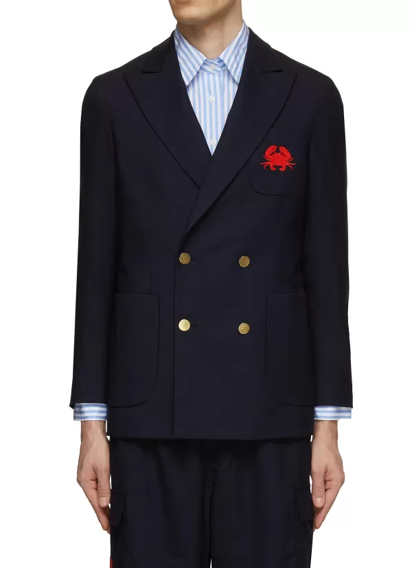 Suits>JOSHUA’S Crab Embroidered Double Breasted Blazer