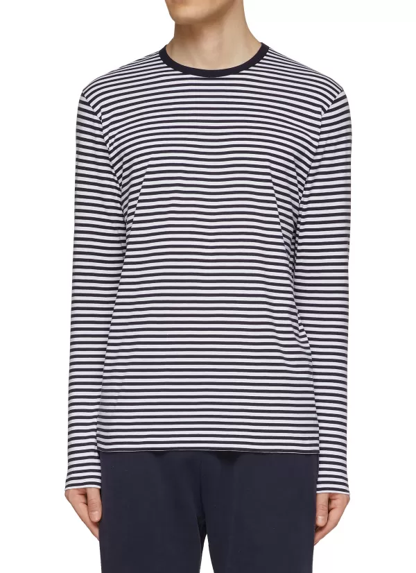 T-Shirts>SUNSPEL Crewneck Stripe Supima Cotton T-Shirt