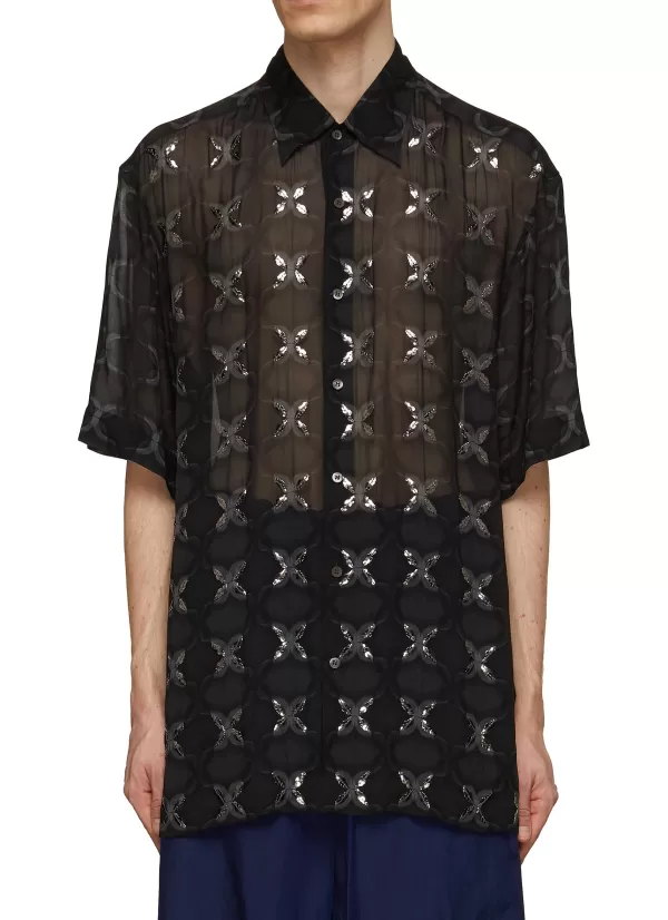 Shirts>DRIES VAN NOTEN Criss Cross Sequin Embroidered Loose Fit Shirt