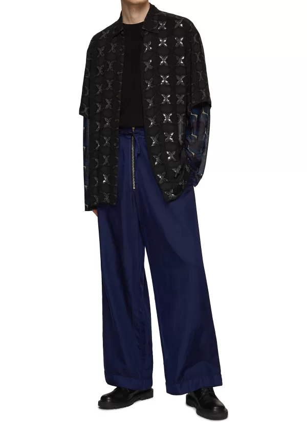 Shirts>DRIES VAN NOTEN Criss Cross Sequin Embroidered Loose Fit Shirt