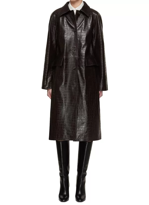 Coats>TOTEME Crocodile Embossed Leather Coat