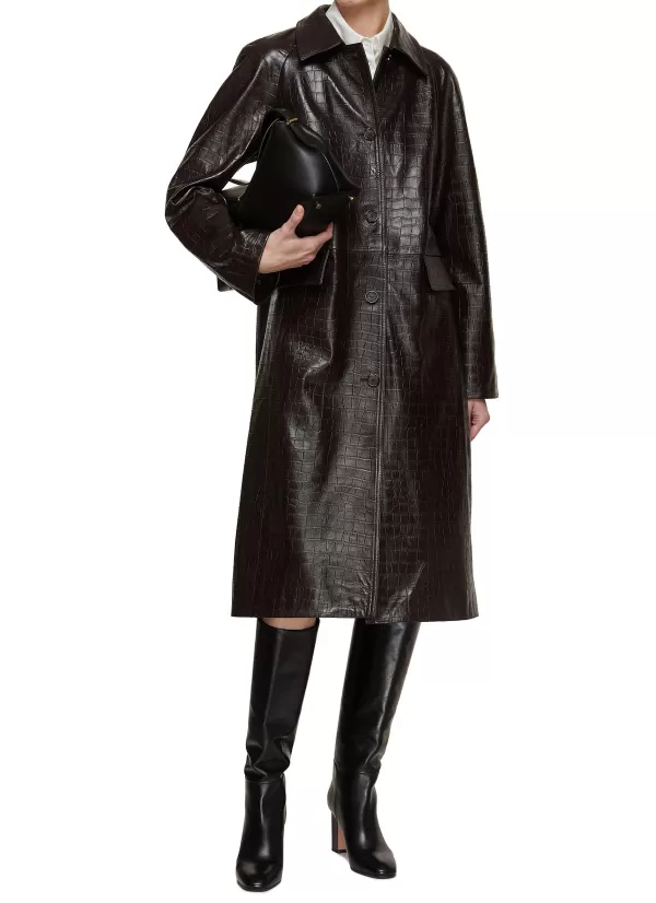 Coats>TOTEME Crocodile Embossed Leather Coat