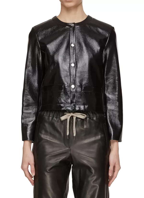 Jackets>THEORY Cropped Faux Leather Jacket