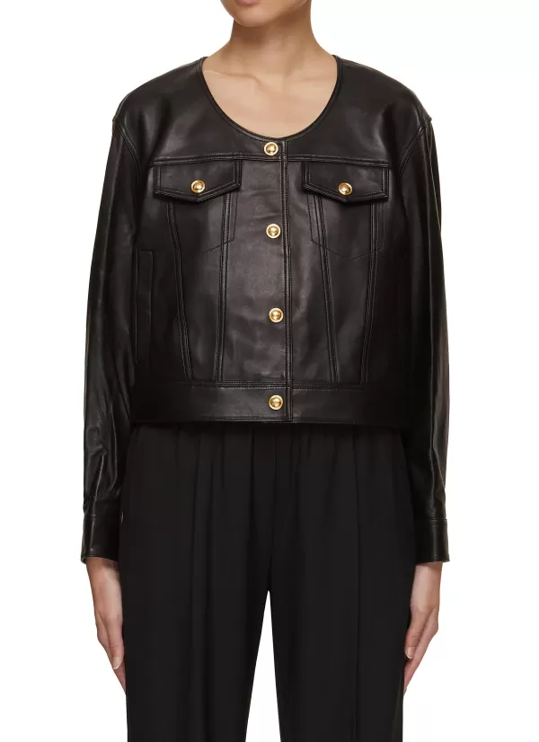 Jackets>MO&CO. Cropped Leather Jacket