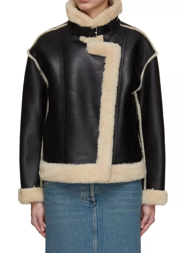 Jackets>MO&CO. Cropped Shearling Jacket