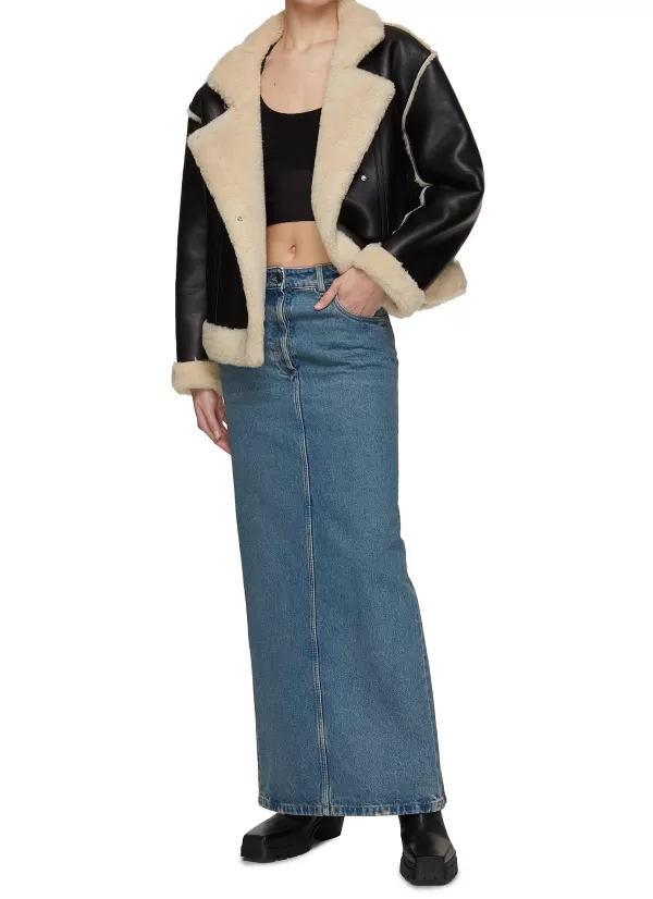 Jackets>MO&CO. Cropped Shearling Jacket