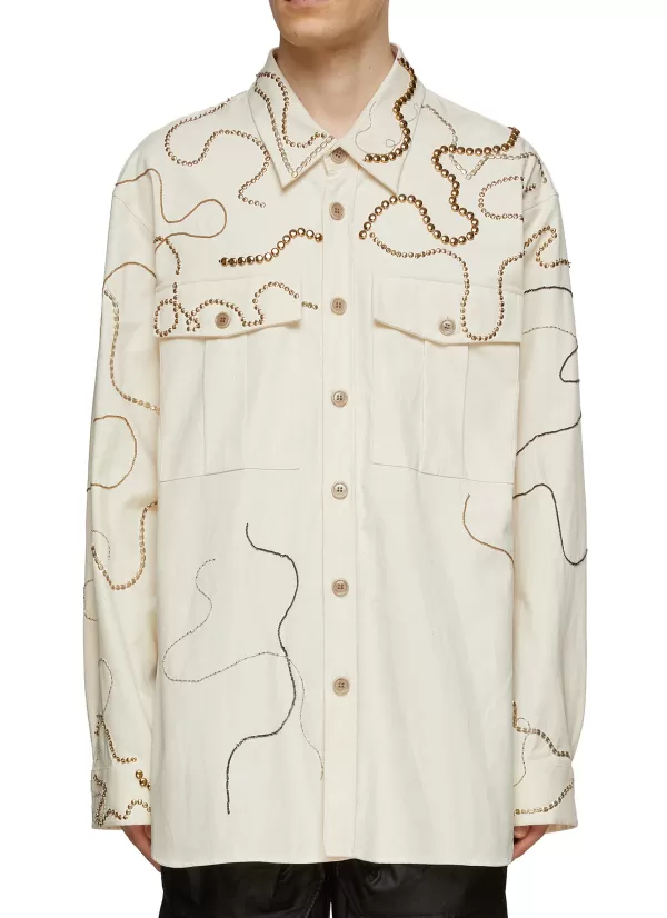 Shirts>DRIES VAN NOTEN Crowsey Oversized Chain Embroidered Shirt