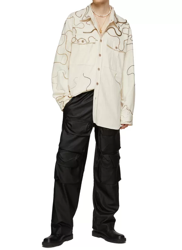 Shirts>DRIES VAN NOTEN Crowsey Oversized Chain Embroidered Shirt