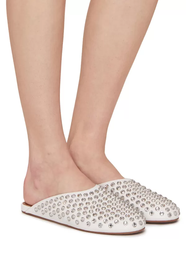 Slides>ALAÏA Crystal Embellished Nappa Leather Flat Mules