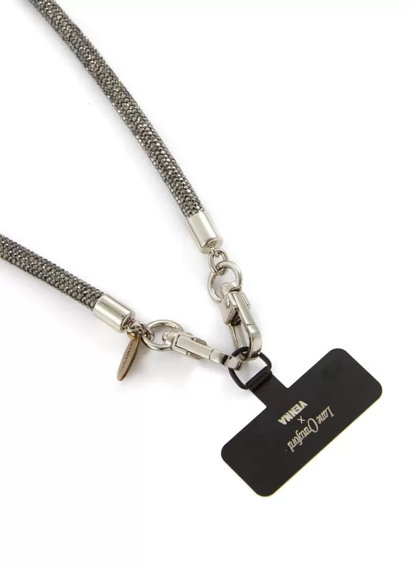 Tech Accessories>VENNA Crystal Embellished Phone Strap — Coal