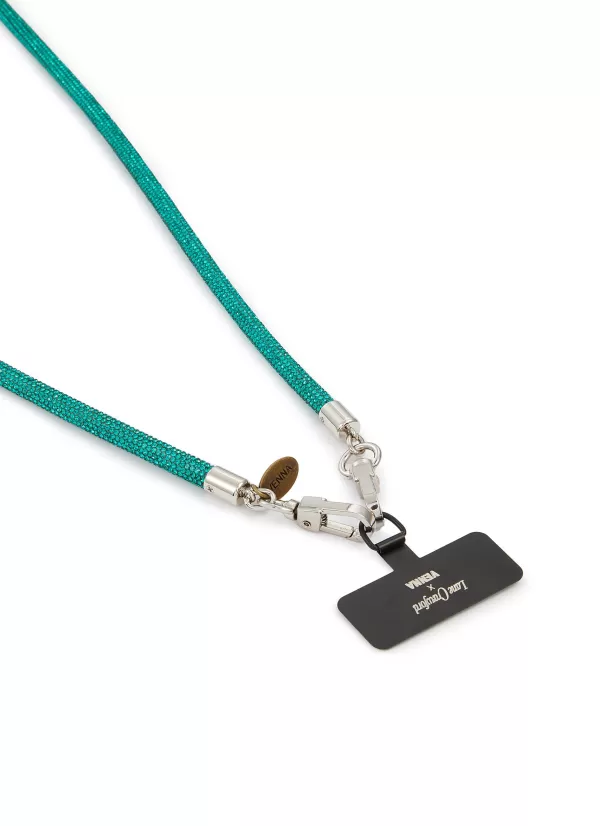 Tech Accessories>VENNA Crystal Embellished Phone Strap — Emerald