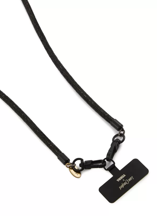 Tech Accessories>VENNA Crystal Embellished Phone Strap — Platinum Black