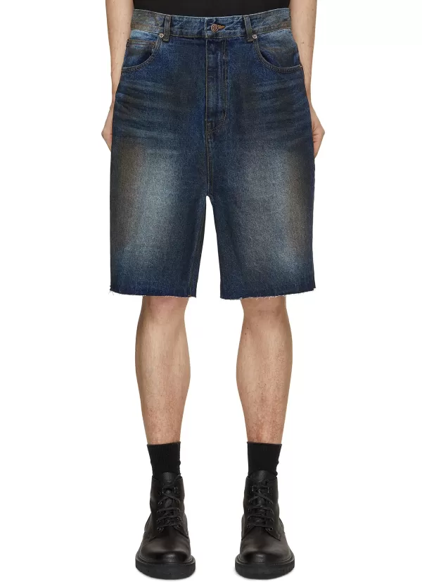 Pants>WE11DONE Dark Oil Washed Denim Shorts