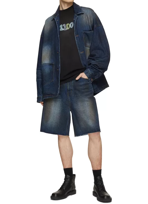 Pants>WE11DONE Dark Oil Washed Denim Shorts