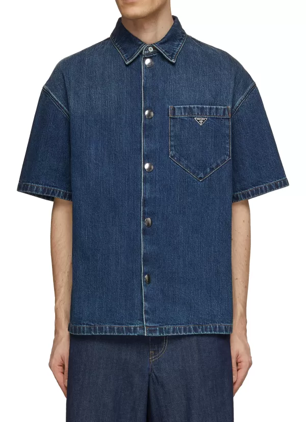 Shirts>PRADA Dark Wash Denim Shirt