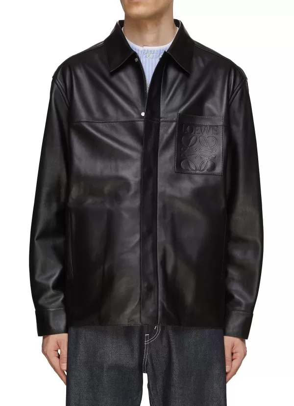 Jackets>LOEWE Debossed Anagram Leather Overshirt