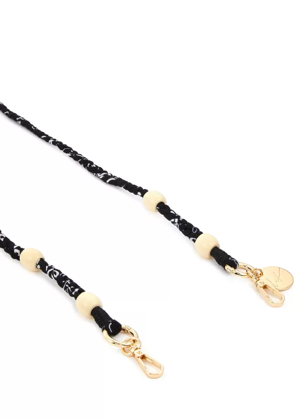 Tech Accessories>LA COQUE FRANCAISE Della Braided Bandana Wooden Bead Phone Strap — Black