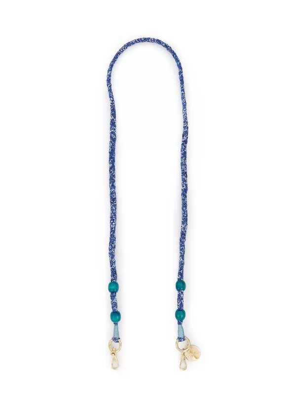 Tech Accessories>LA COQUE FRANCAISE Della Braided Bandana Wooden Bead Phone Strap — Blue