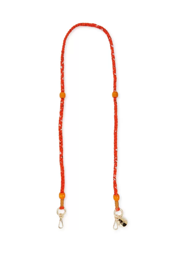 Tech Accessories>LA COQUE FRANCAISE Della Braided Bandana Wooden Bead Phone Strap — Orange