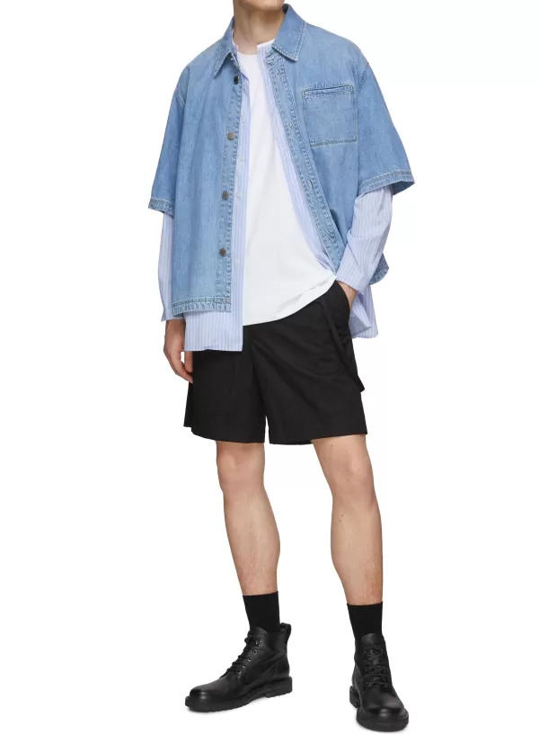 Shirts>SOLID HOMME Denim Cropped Short Sleeve Shirt