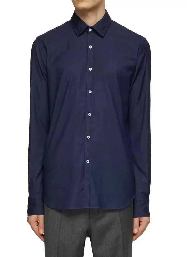 Shirts>CANALI Denim Stretch Button Up Shirt