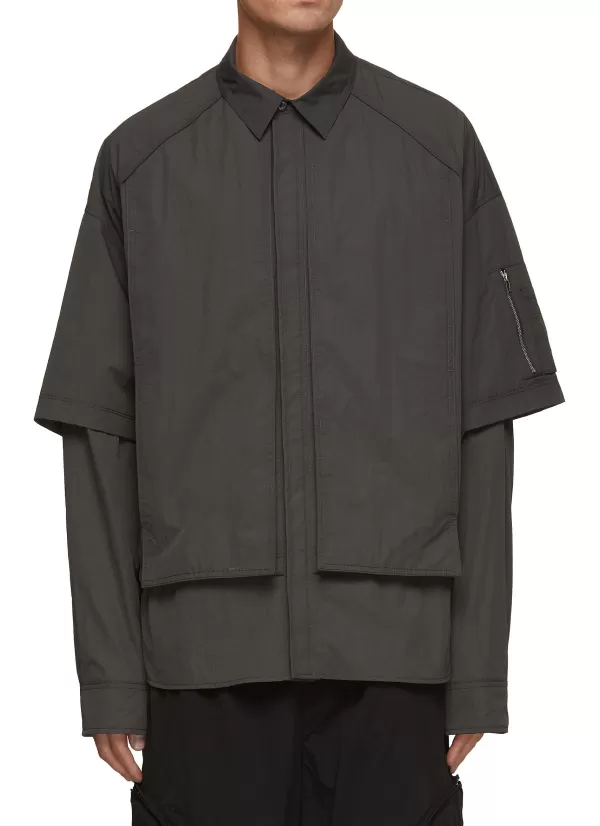 Shirts>JUUN.J Detachable Sleeve Layered Shirt Jacket