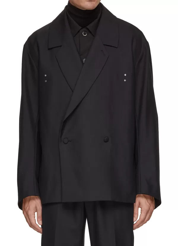 Suits>RE: BY MAISON SANS TITRE Detachable Strap Double Breasted Dropped Shoulder Blazer